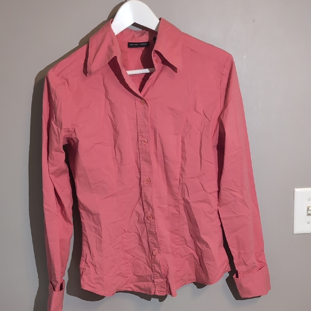 New York & Company Coral Button-Up Blouse